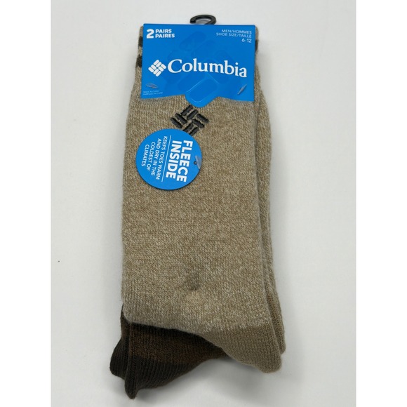 Columbia Other - Columbia Mens 2 Pair Fleece Lined Thermal Socks‎ Shoe Size 6-12 Khaki Coffee